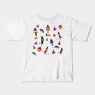 Cute Witch Pattern - Orange Kids T-Shirt